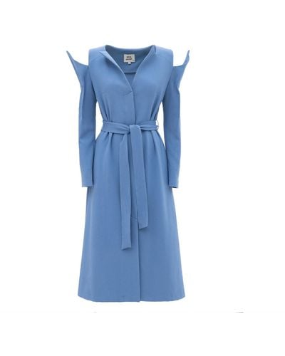 Julia Allert Fashion Long Button-up Dress With Belt Light - Blue