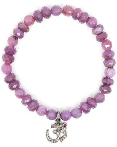 Shar Oke Ruby & Om Diamond Charm Beaded Bracelet - Purple