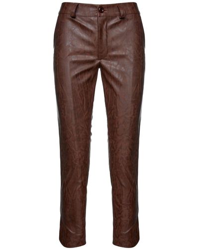 Conquista Chocolate Faux Moire Leather Trousers - Brown