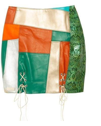 Paloma Lira Upcycled Leather Patchwork Skirt - Green