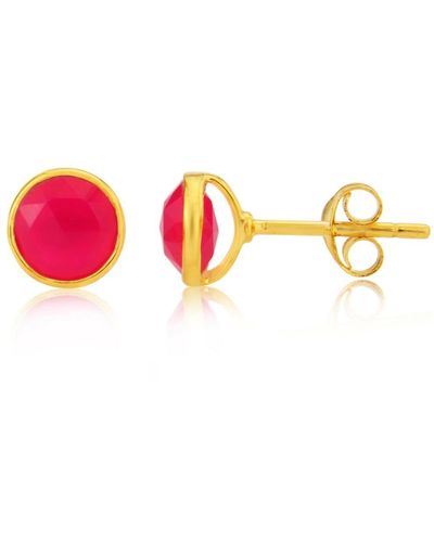 Auree Savanne Gold Vermeil & Fuchsia Pink Chalcedony Stud Earrings