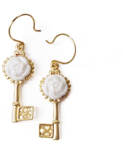POPORCELAIN Camellia Golden Key Earrings - Metallic
