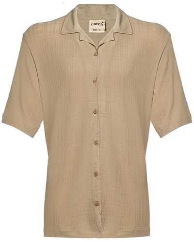 Monique Store Neutrals Linen Button Down Short Sleeve Shirt - Natural