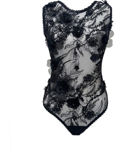 Carol Coelho Amber 3d Flower Embroidered Bodysuit - Black
