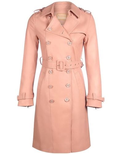 Santinni 'belle Du Jour' 100% Leather Trench Coat In Rosa - Pink