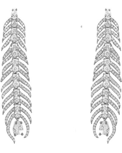LÁTELITA London Peacock Feather Elongated Drop Earrings Silver - White