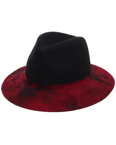 Justine Hats Two Tone Felt Fedora Hat With Unique Texture - Red