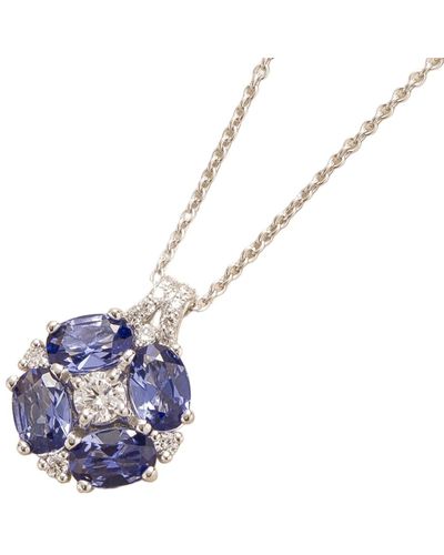 Juvetti Pristi White Gold Necklace With Diamonds & Ceylon Blue Sapphire