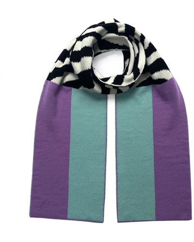 INGMARSON Shapes & Stripes Wool & Cashmere Scarf Lilac & Turquoise - Purple