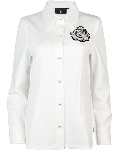 Laines London Laines Couture Shirt With Embellished Black & Peony Shirt - White