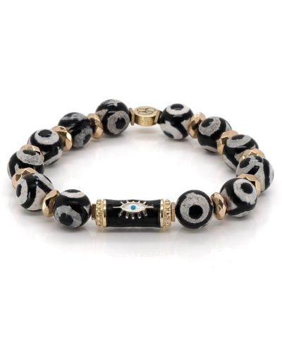 Ebru Jewelry Karma Black Evil Eye Beaded Bracelet - Metallic