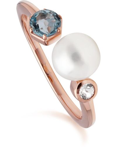 Gemondo Pearl & Topaz Open Ring In Rose Gold Plated Sterling Silver - Blue