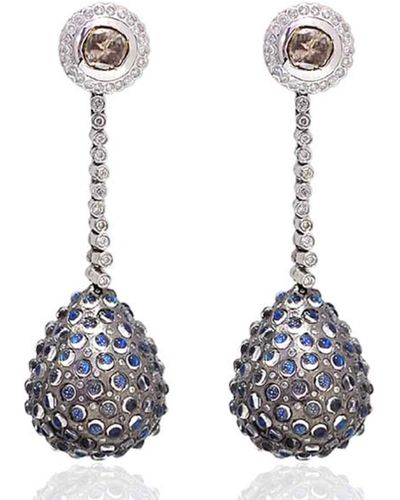 Artisan 18k Gold Silver With Moonstone & Diamond Drop Shape Dangle Earrings - White