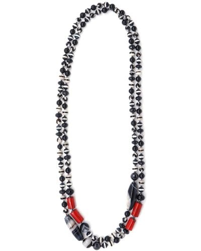 Shar Oke Black Tourmaline, Tibetan Agates & Red Coral Beaded Wrap Necklace