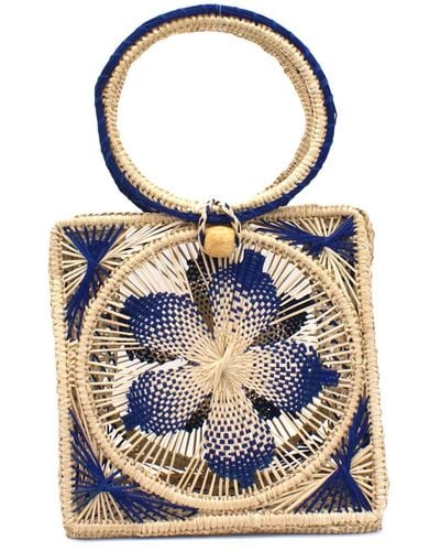 Washein / Neutrals Flower Toquilla Straw Canasta Handbag - Blue