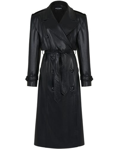 Nocturne Belted Oversized Leather Trench - Black