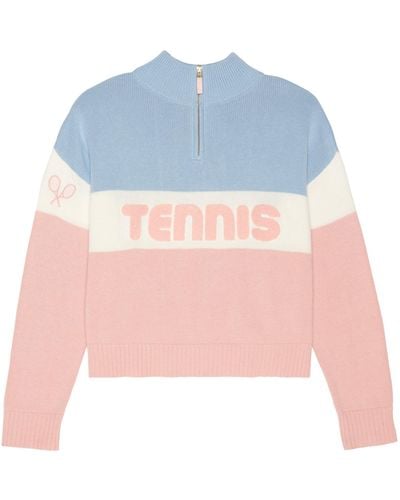 Ellsworth & Ivey Tennis Color Blocked Quarter Zip Sweater - Blue
