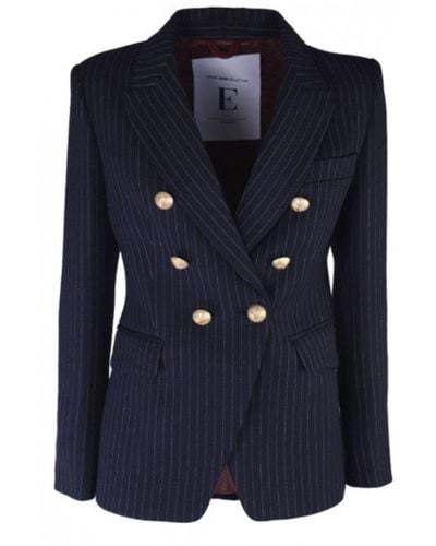 The Extreme Collection Navy Pinstripe Double Breasted Blazer With Golden Button Chloe - Blue