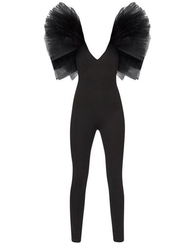 LIA ARAM Signature Tulle-trimmed Symmetrical Jumpsuit - Black