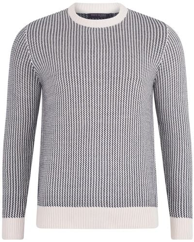 Paul James Knitwear S Cotton David Fisherman Tuck Stitch Sweater - Gray