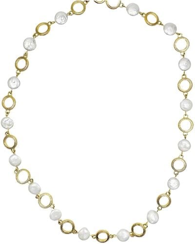 Farra Gold Chain With Coin-shaped Freshwater Pearls Necklace - Metallic