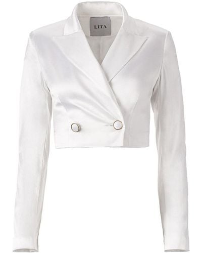 Lita Couture Cropped Satin Blazer In - White