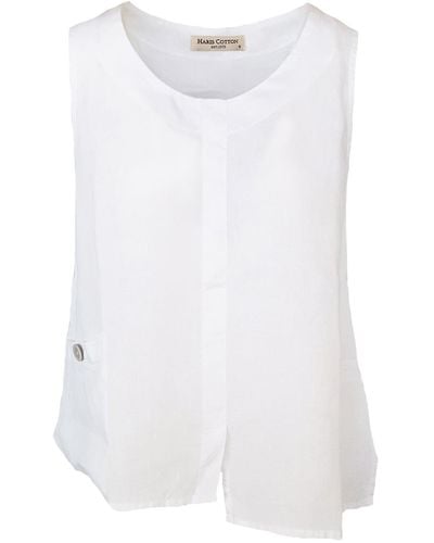 Haris Cotton Front Pocket Linen Sleeveless Top - White