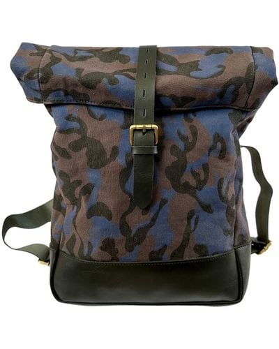 VIDA VIDA Camo Canvas And Leather Roll Top Backpack - Gray