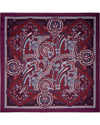 Otway & Orford 'labyrinth' Paisley Silk Pocket Square In Burgundy, Red, Blue & Cream. Full-size. - Purple