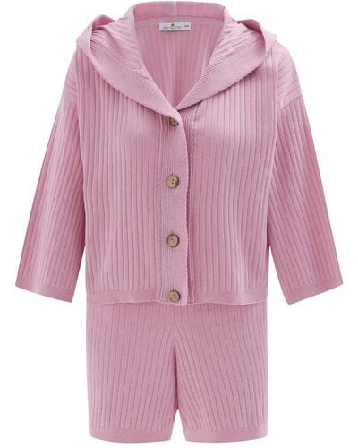 Peraluna Mujo Knitted Crop Cardigan & Shorts In Candy Pink - Purple