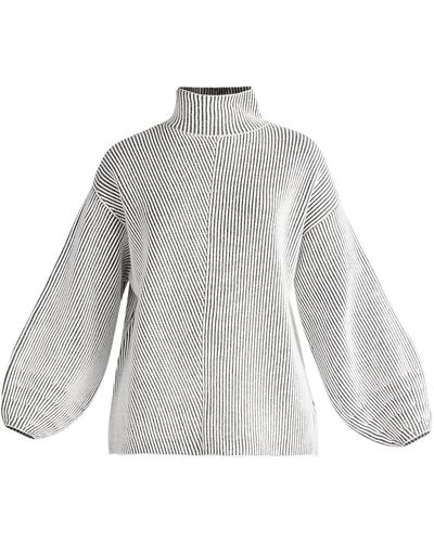 Paisie Striped Balloon Sleeve Sweater In Gray