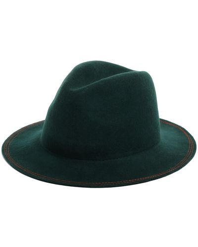 Justine Hats Felt Fedora With Embroidery - Green