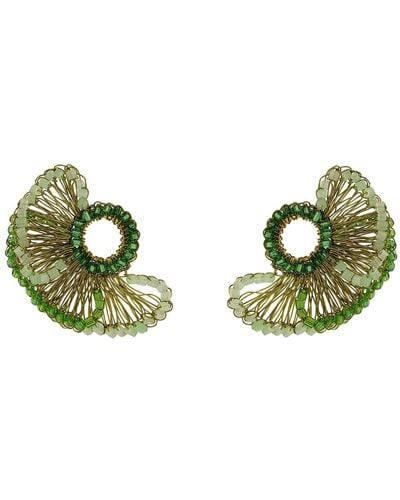 Lavish by Tricia Milaneze Jade Mix Feather Post Handmade Crochet Earrings - Green