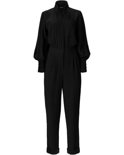 Lita Couture Bishop Sleeves Crepe Jumpsuit - Black