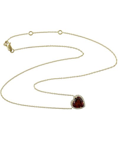 Artisan Heart Garnet & Diamond In 14k Solid Gold Princess Necklace - White