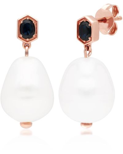 Gemondo Baroque Pearl & Sapphire Drop Earrings In Rose Gold Plated Silver - Blue
