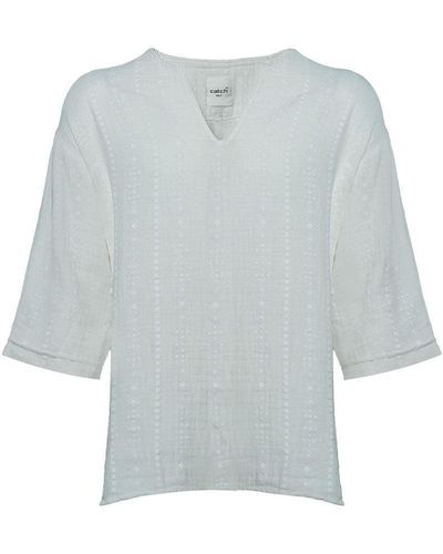 Monique Store Neutrals V Neck Ecru Shirt - Gray