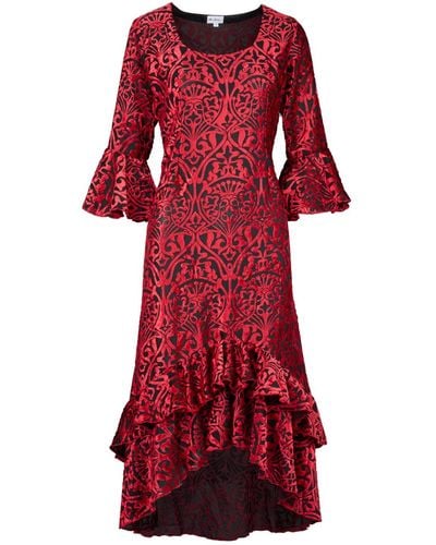 At Last Velvet Bamboo Satin Victoria Midi Dress In Robin - Red