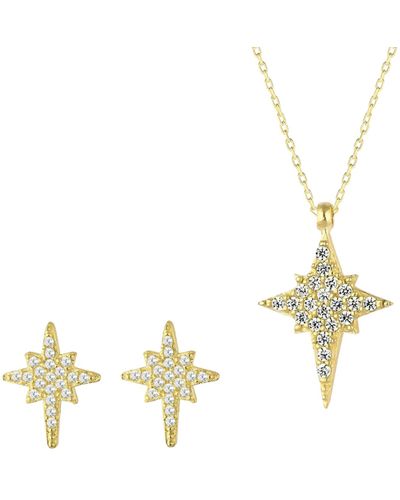 Spero London Northern Star Polaris Starburst Sterling Silver Necklace & Stud Earring Set - Metallic