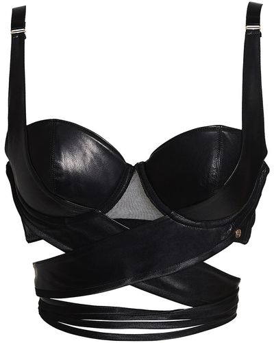 Something Wicked Montana Leather Open Cup Harness Bra in Black