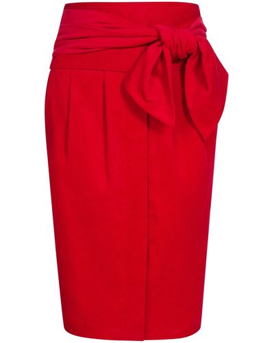Marianna Déri Fine Corduroy Belted Pencil Skirt - Red