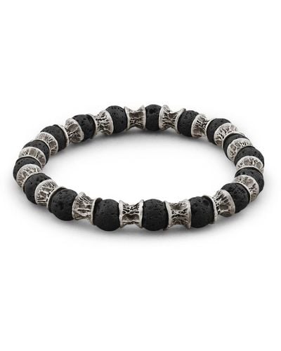 Snake Bones Lava Beads Oxidized Sterling Bracelet - Metallic