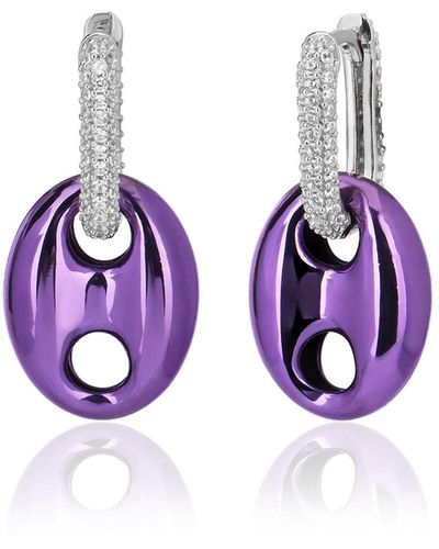 Cosanuova Puffy Anchor Link Hoop Earrings In Purple Enamel