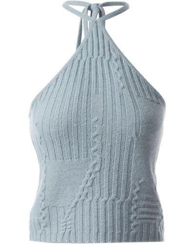 Fully Fashioning Freya Cable Wool Knit Halter Top - Blue