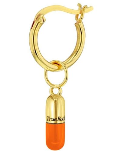 True Rocks Orange Enamel & 18kt Gold Plated Mini Pill Charm Hung On A Gold Hoop Earring - Metallic