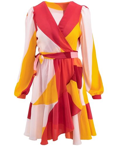 Framboise Yvette Short Silk Print Dress - Red