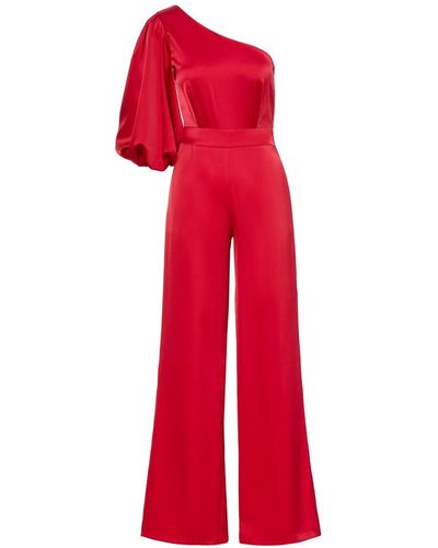 BLUZAT Maxi Jumpsuit With One Fla Sleeve - Red