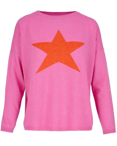 At Last Cashmere Mix Jumper In Pink With Orange Star