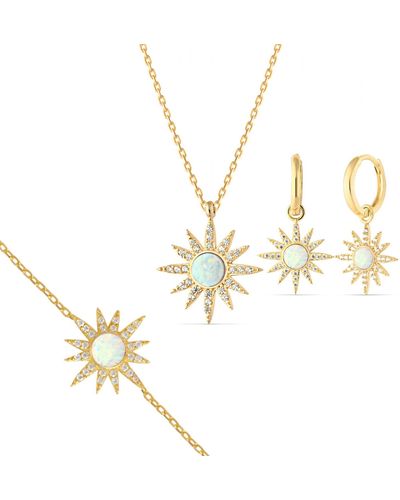 Spero London White Opal Sun Sterling Silver Necklace Earring & Bracelet Set - Metallic