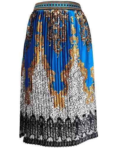 L2R THE LABEL Embroidered Pleated Scarf Midi Skirt In Cobalt Blue